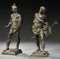 After Eugene Marioton French 18541933 Two Bronze Figures Warrior and Fisherman