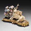 French Japonisme Ivory Giltbronze Lacquer and Porcelain Figurine