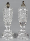 Pair of colorless Sandwich glass fluid lamps