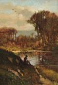 Frederick Dickinson Williams American 18291915 Autumn Landscape with Fisherman