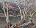 Emile Albert Gruppe American 18961978 Landscape with River Bank and Birches