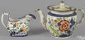 Gaudy Dutch porcelain carnation teapot and creamer 19th c