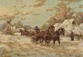 Wladyslaw T Chemielinski Polish b 1895 Horsedrawn Sleighs in a Winter Village Landscape
