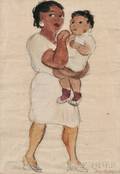 Diego Rivera Mexican 18861957 Portrait of a Woman Holding a Child Possibly The Mexican Mart