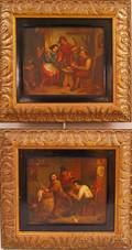 Dutch School 19th Century Pair of Tavern Interiors with Figures