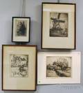Four Etchings Three by Frederick Goodrich Robbins American 18931974 Windmills Koog aan de Zaan Old Grimburg Amsterdam