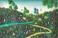 Haitian School 20th Century Haitian Village and Figures in a Field