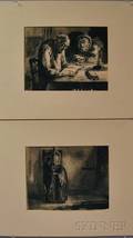 Johann Robert Schrch Swiss 18951941 Two Ink Drawings Reader and Listener
