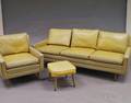 Milo Baughman for Thayer Coggin Faux Leather and Walnut Sofa and Lounge Chair