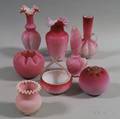 Eight Pieces of Pink Victorian Satin Glass