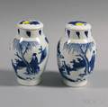 Pair of Blue and White Covered Jars