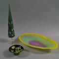Art Glass Sculpture Glass Bowl and a Mixedmetal and Enameldecorated Bowl