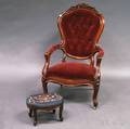 Victorian Rococo Revival Walnut Armchair and Ottoman