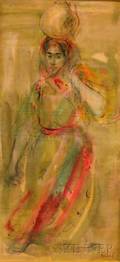 Edna Hibel American b 1917 Robed Woman Carrying a Jug on Her Head