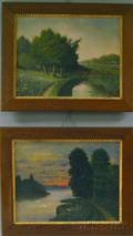 European School 20th Century Two Landscape Paintings Path by Water