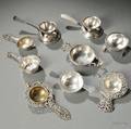 Eight American English and European Silver Tea Strainers