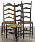 Three Delaware Valley ladderback side chairs