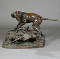 After Jules Moignez French 18351894 Large Bronze Group of a Hound and Pheasant