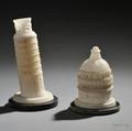 Pair of Grand Tour Alabaster Models of the Leaning Tower and Baptistery in Pisa