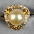 18kt Gold Golden South Sea Pearl and Diamond Ring