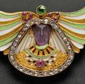 Egyptian Revival Carved Amethyst and Gemset Brooch