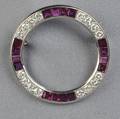 Platinum Ruby and Diamond Circle Pin