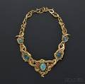 Art Nouveau 18kt Gold Opal and Demantoid Garnet Necklace