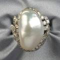 Baroque Cultured Pearl and Diamond Ring