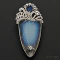 Sapphire Diamond and Molded Glass Clip Brooch