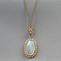 Antique 18kt Gold Moonstone and Split Pearl Pendant