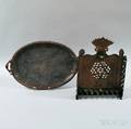 North African Copper and Bronze Hanukkah Lamp and a Twohandled Tray with Scene Depicting Moses and the Ten Commandments