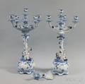 Pair of Blue and White Royal Copenhagen Porcelain Candelabra