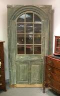 Greenpainted Country Glazed Corner Cupboard