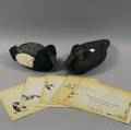 Two Painted Wooden Waterfowl Decoys and Five Blueprints