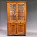 Twopiece Cherry Glazed Corner Cupboard