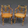 Pair of Painted and Caned Lyreback Armchairs