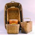 Four Woven Splint Baskets and a Fingerlapped Firkin