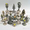 Seventeen Assorted Pewter Fluid Burning Lamps