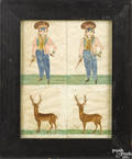 Pennsylvania watercolor drawing of a young boy and stag 19th c