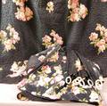 Set of Vintage Rose Cumming Black and Pink Floraldecorated Quilted Chintz Curtains