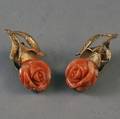 14kt Gold and Carved Coral Rose Earclips