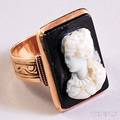 Antique 14kt Rose Gold and Hardstone Cameo Ring