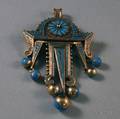 Egyptian Revival 14kt Gold and Sky Blue Enamel Pendant