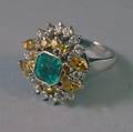 14kt White Gold Emerald Colored Diamond and Diamond Ring