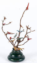 Contemporary miniature carved and painted bird tree