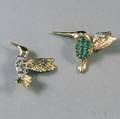Two 14kt Gold Gemset Hummingbird Brooches