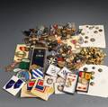 Box of Miscellaneous Military Buttons Pins and Badges