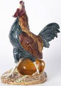 Large Continental majolica rooster vase