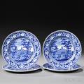 Four Blue Transferdecorated Staffordshire City HallNew York Dinner Plates