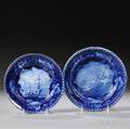 Two Blue Transferdecorated Staffordshire Plates Depicting Sailing Vessels